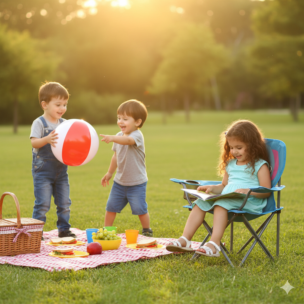 Mavi Fil Çocuk Kamp Sandalyesi | Çantalı Güvenli Katlanır Piknik & Plaj Koltuğu