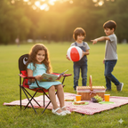 Uğur Böceği Çocuk Kamp Sandalyesi | Bardaklıklı, Kilitli, Çantalı Güvenli Katlanır Piknik & Plaj Koltuğu