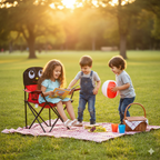 Uğur Böceği Çocuk Kamp Sandalyesi | Bardaklıklı, Kilitli, Çantalı Güvenli Katlanır Piknik & Plaj Koltuğu