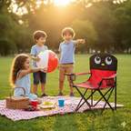 Uğur Böceği Çocuk Kamp Sandalyesi | Bardaklıklı, Kilitli, Çantalı Güvenli Katlanır Piknik & Plaj Koltuğu