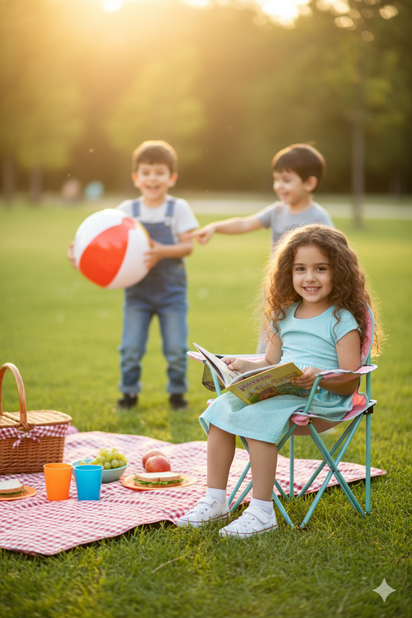 Pembe Unicorn Çocuk Kamp Sandalyesi | Bardaklıklı, Çantalı Güvenli Katlanır Piknik & Plaj Koltuğu