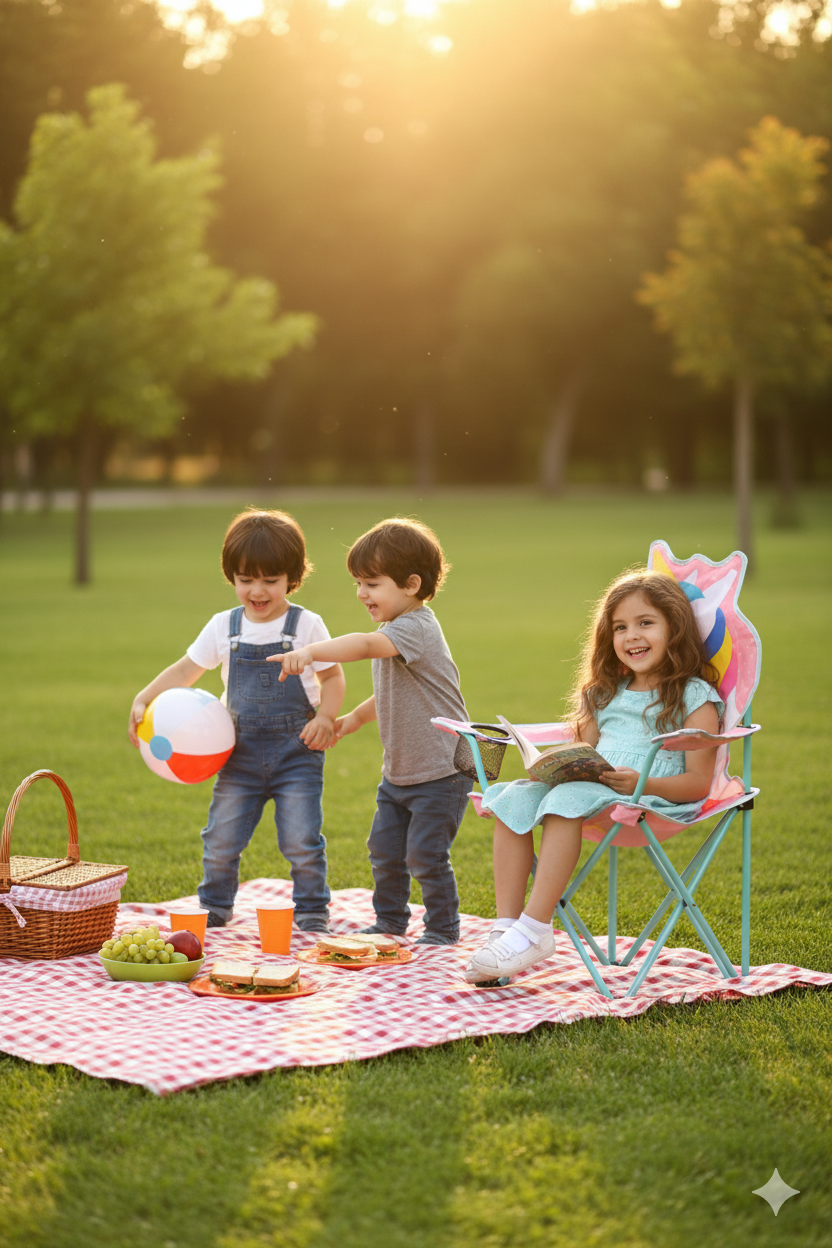 Pembe Unicorn Çocuk Kamp Sandalyesi | Bardaklıklı, Çantalı Güvenli Katlanır Piknik & Plaj Koltuğu