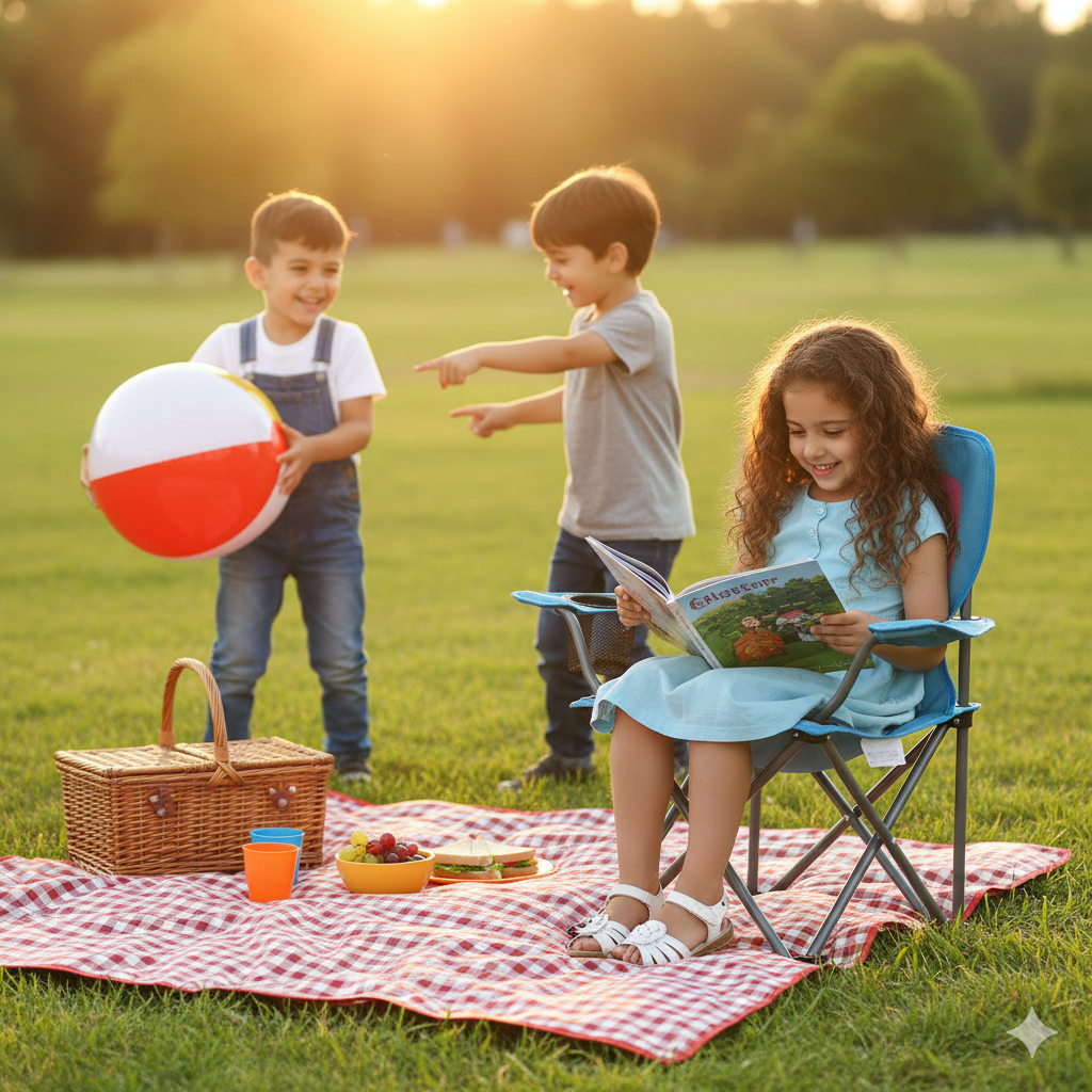 Mavi Fil Çocuk Kamp Sandalyesi | Çantalı Güvenli Katlanır Piknik & Plaj Koltuğu